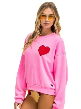 Aviator Nation Pink Sweatshirt Red Heart Large